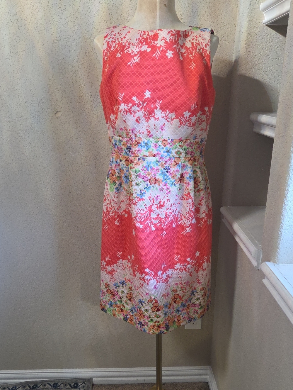 Coral Floral Border Fit-and-Flare Dress